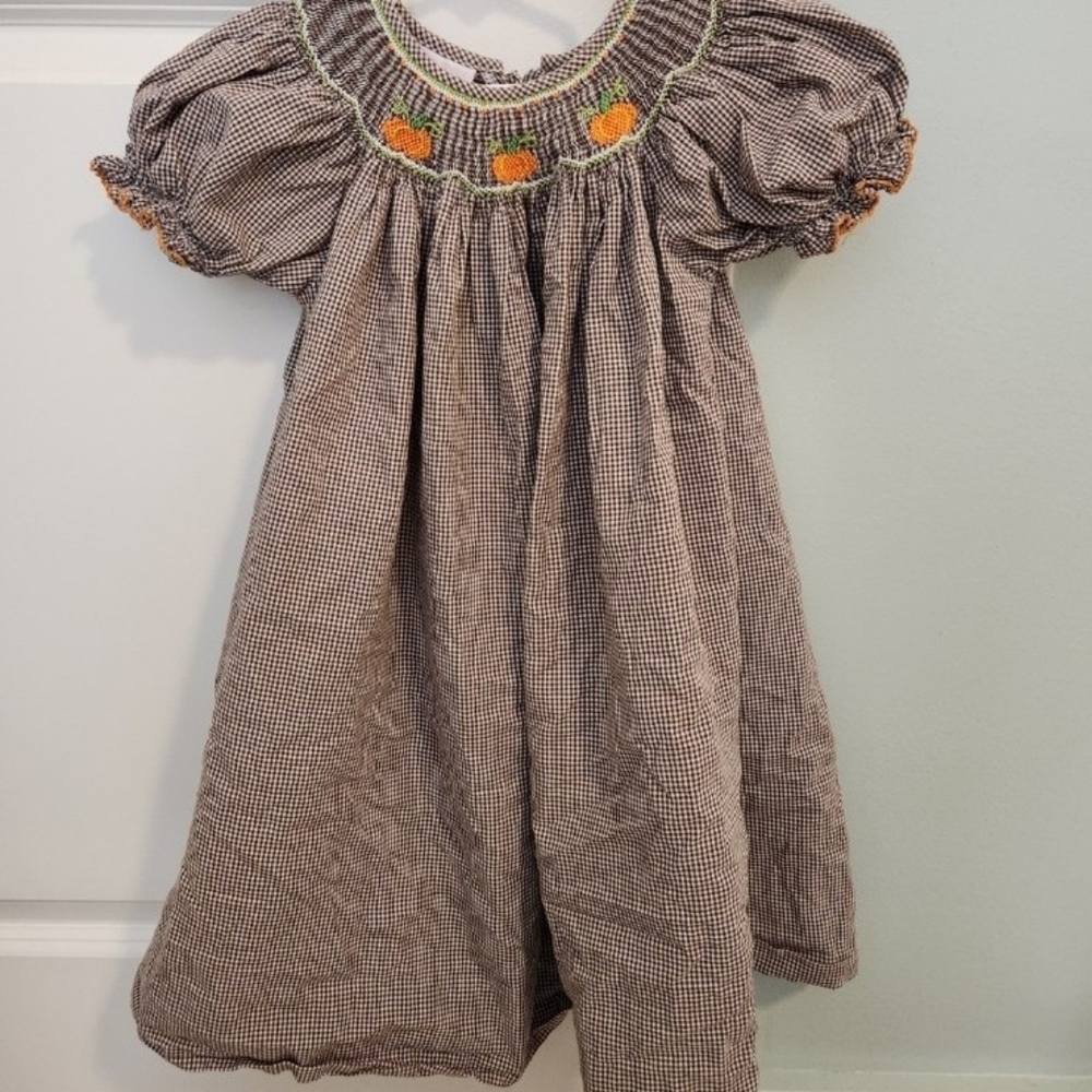 Adorable Checkered Dress with Floral Embroidery